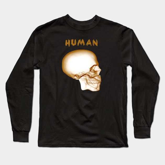 Human Skull - Orange Long Sleeve T-Shirt by The Architect Shop